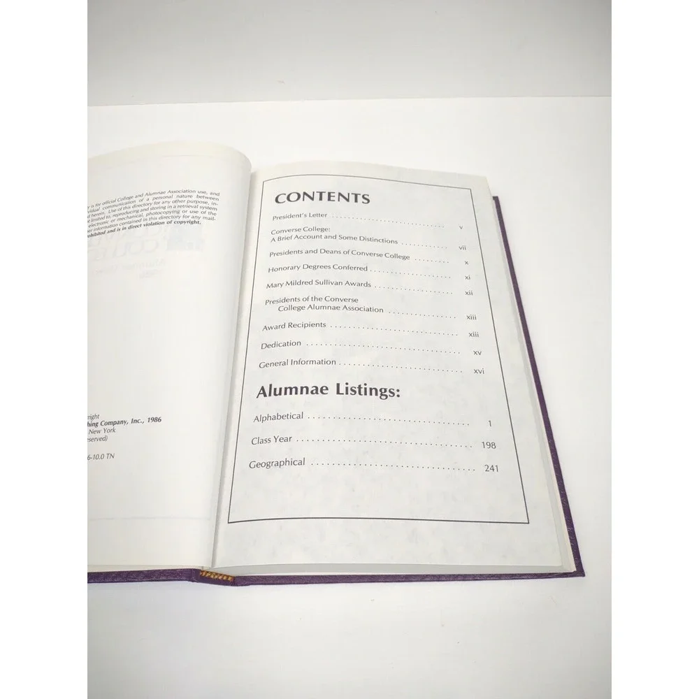 Converse College Alumnae Directory 1986 Spartanburg South Carolina Hardcover
